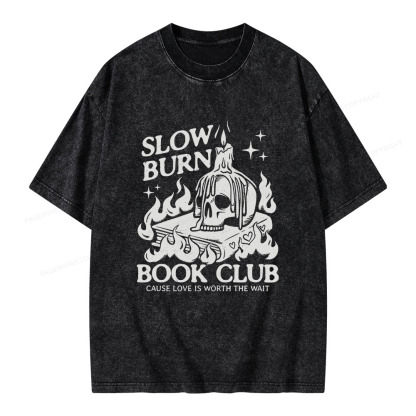 Pagewings Slow Burn Book Club Unisex Washed T-shirt