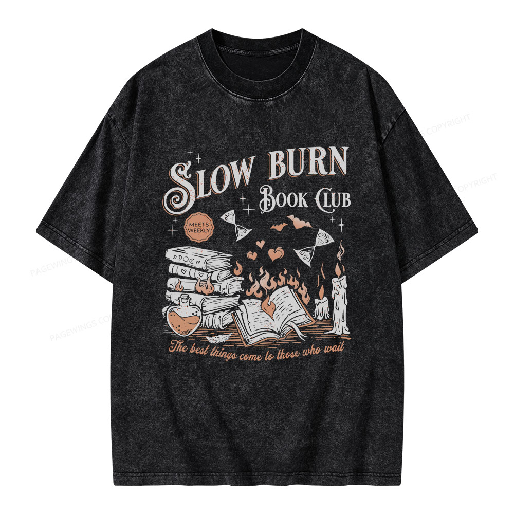 Pagewings Slow Burn Book Club Unisex Washed T-shirt
