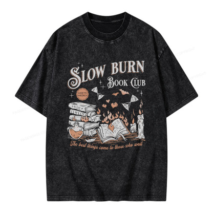 Pagewings Slow Burn Book Club Unisex Washed T-shirt