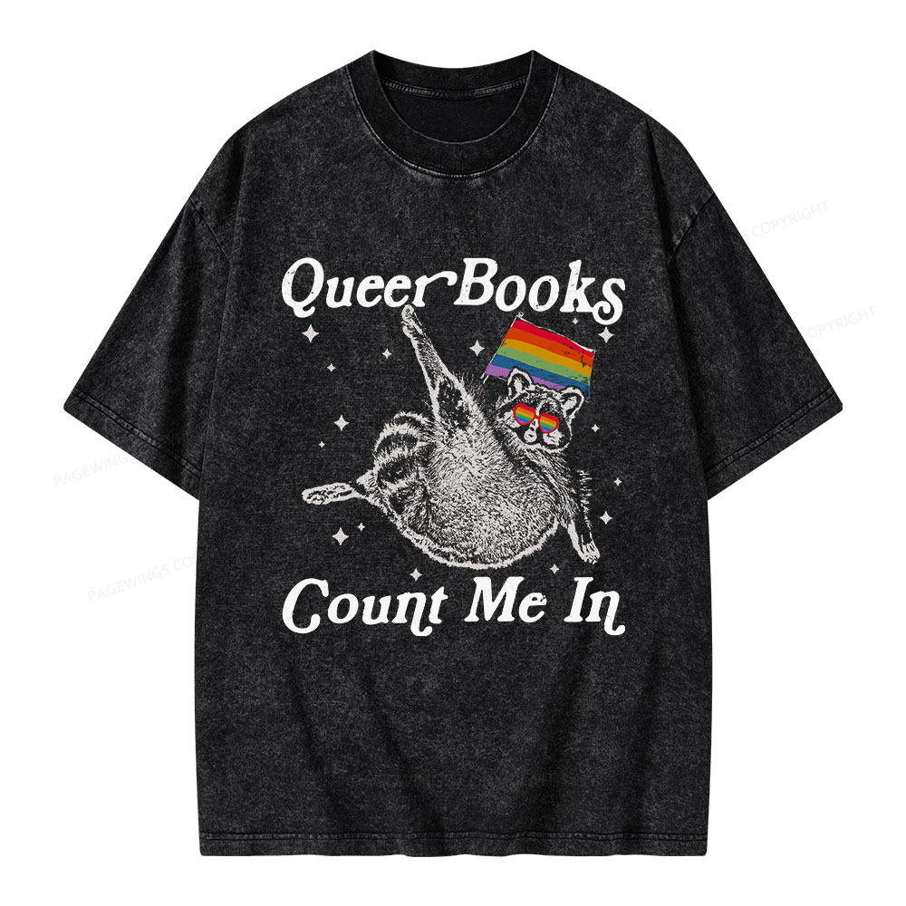 Pagewings Queer Books Count Me In Unisex Washed T-shirt