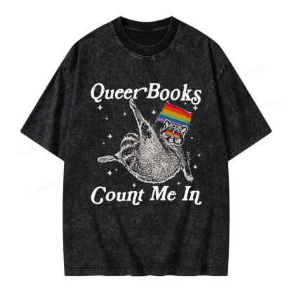Pagewings Queer Books Count Me In Unisex Washed T-shirt