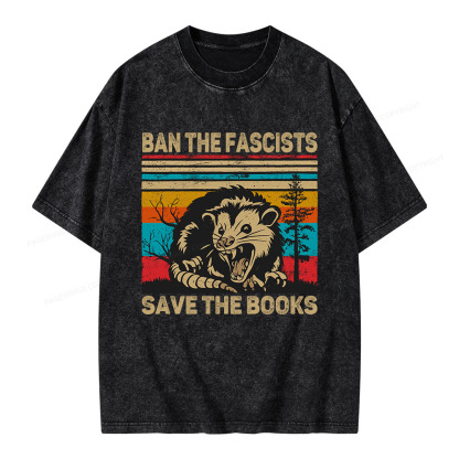Pagewings Ban The Fascists  Save The Books  Unisex Washed T-shirt