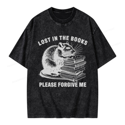 Pagewings Lost In The Books Please Forgive Me Unisex Washed T-shirt