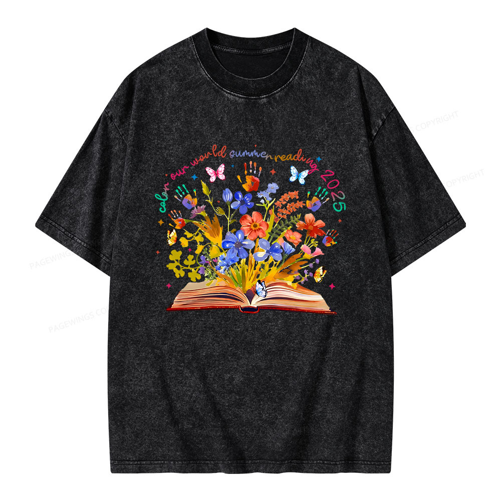 Pagewings Color Our World Summer Reading 2025 Unisex Washed T-shirt