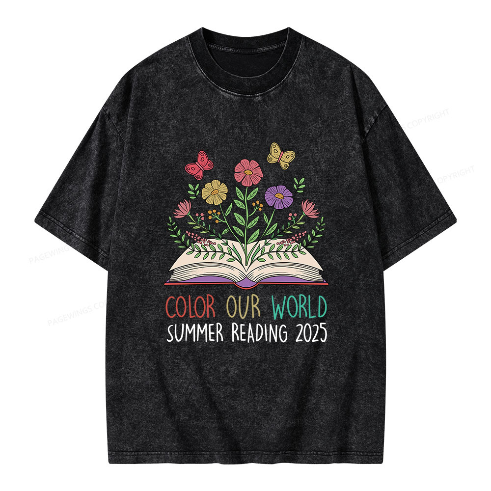 Pagewings Color Our World Summer Reading 2025 Unisex Washed T-shirt