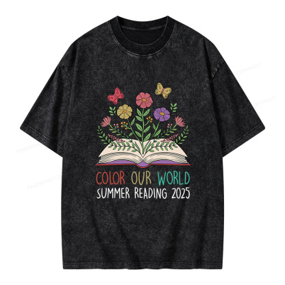 Pagewings Color Our World Summer Reading 2025 Unisex Washed T-shirt