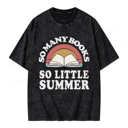 Pagewings So Many Books So Little Summer Unisex Washed T-shirt