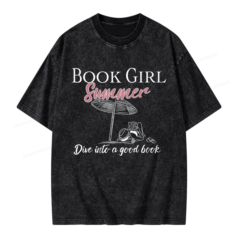 Pagewings Book Girl Summer Unisex Washed T-shirt