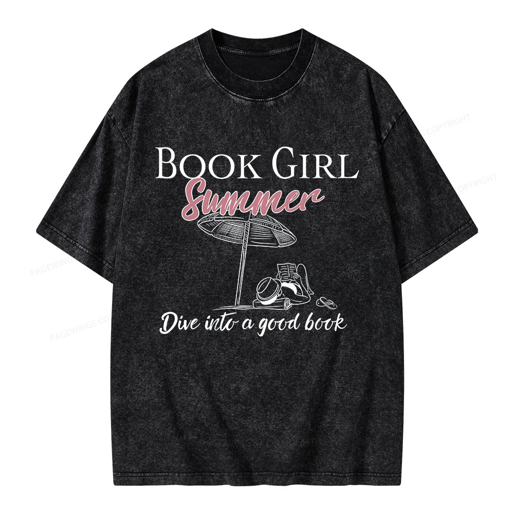 Pagewings Book Girl Summer Unisex Washed T-shirt