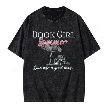 Pagewings Book Girl Summer Unisex Washed T-shirt