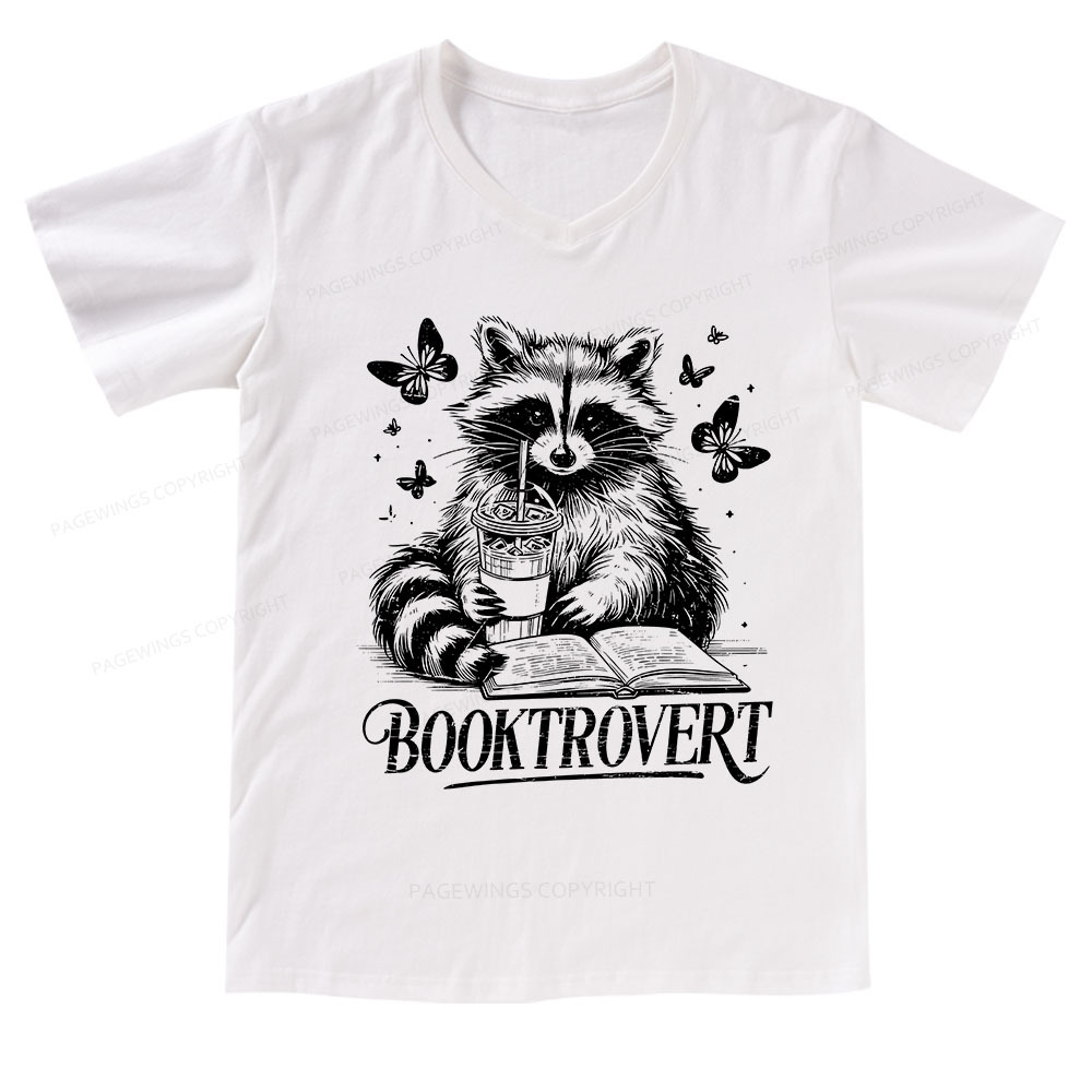 Pagewings Raccoon BookTrovert V-neck T-shirt