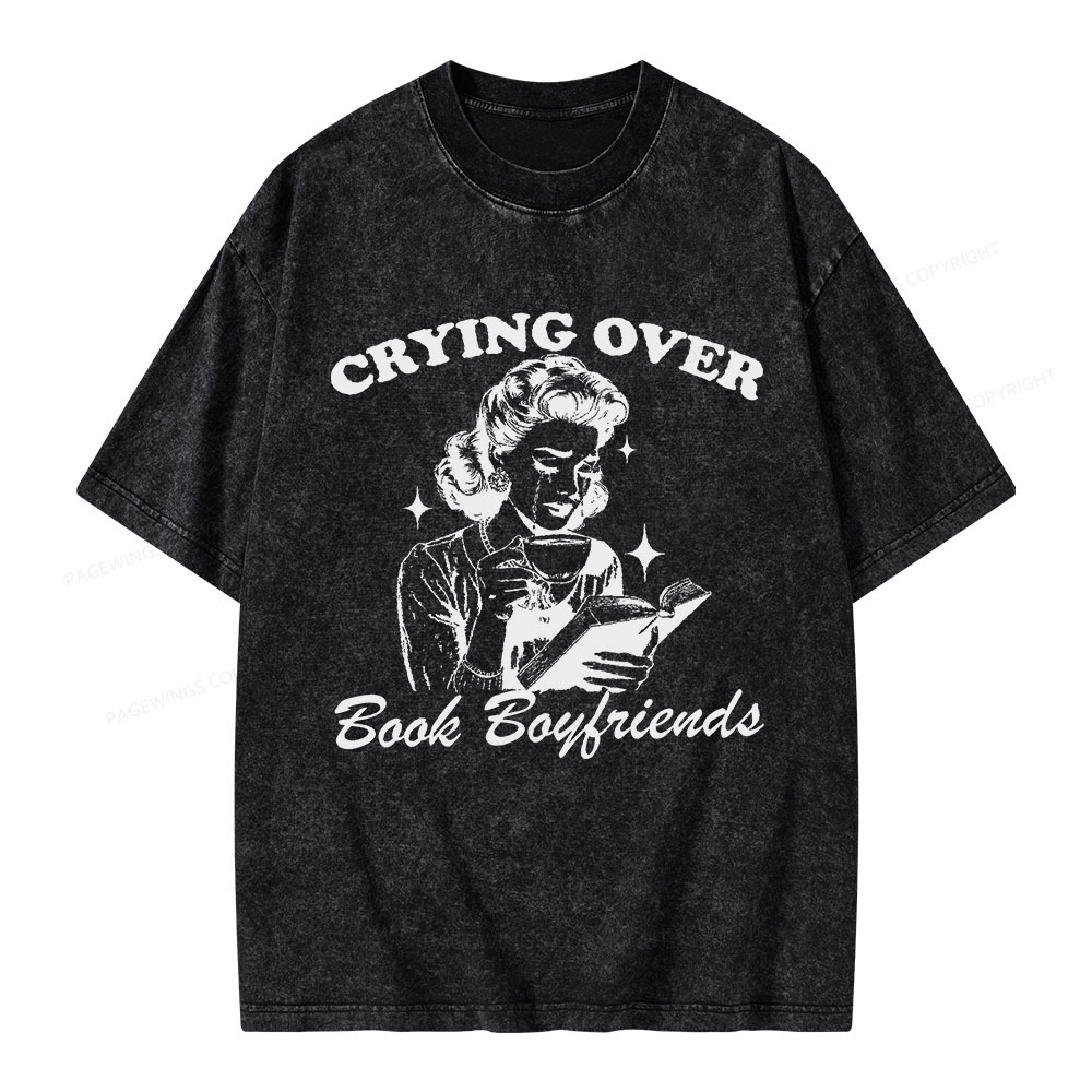 Pagewings Crying Over Book Boyfriends  Unisex Washed T-shirt