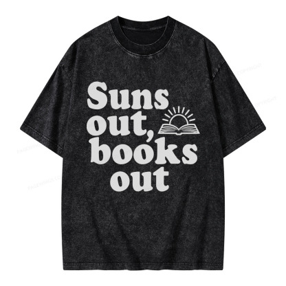 Pagewings Suns Out Books Out Unisex Washed T-shirt