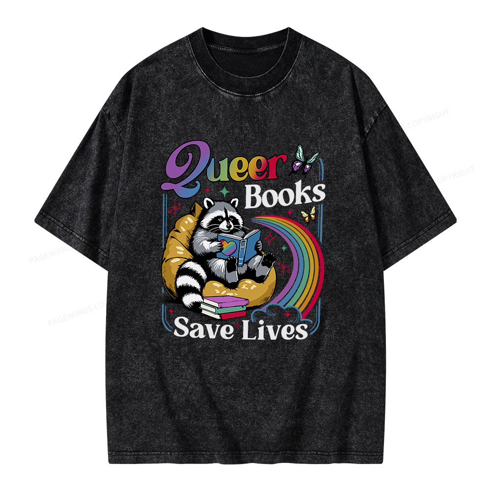 Pagewings Queer Books Save Lives Unisex Washed T-shirt