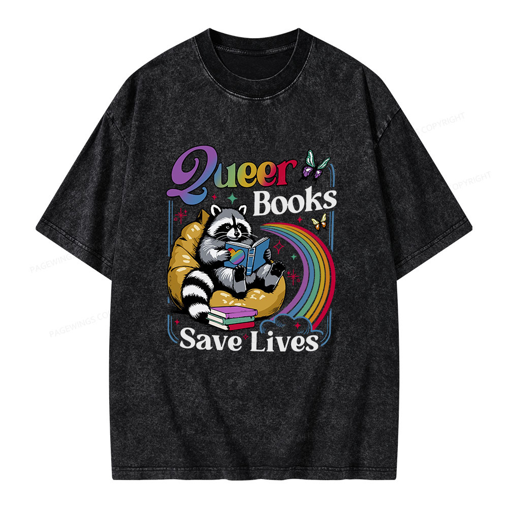 Pagewings Queer Books Save Lives Unisex Washed T-shirt