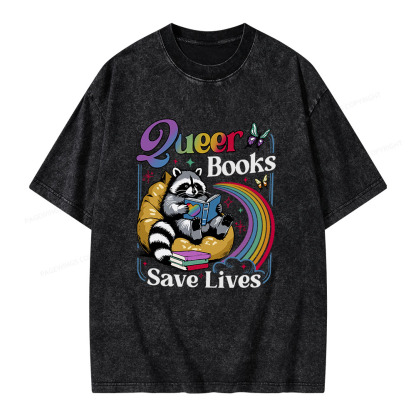 Pagewings Queer Books Save Lives Unisex Washed T-shirt