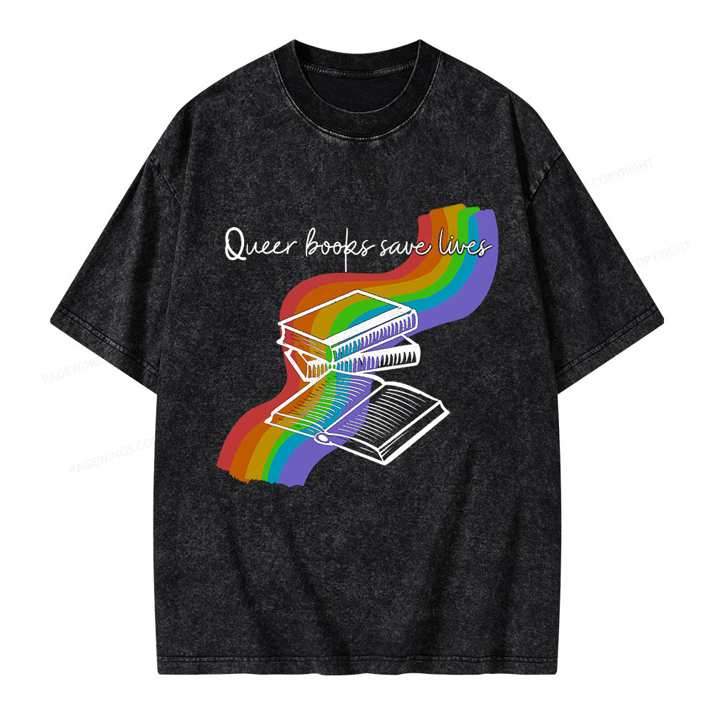 Pagewings Queer Books Save Lives Unisex Washed T-shirt