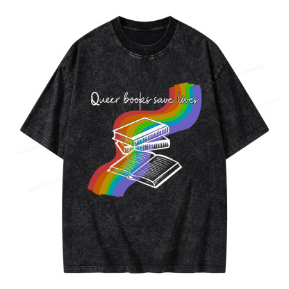 Pagewings Queer Books Save Lives Unisex Washed T-shirt