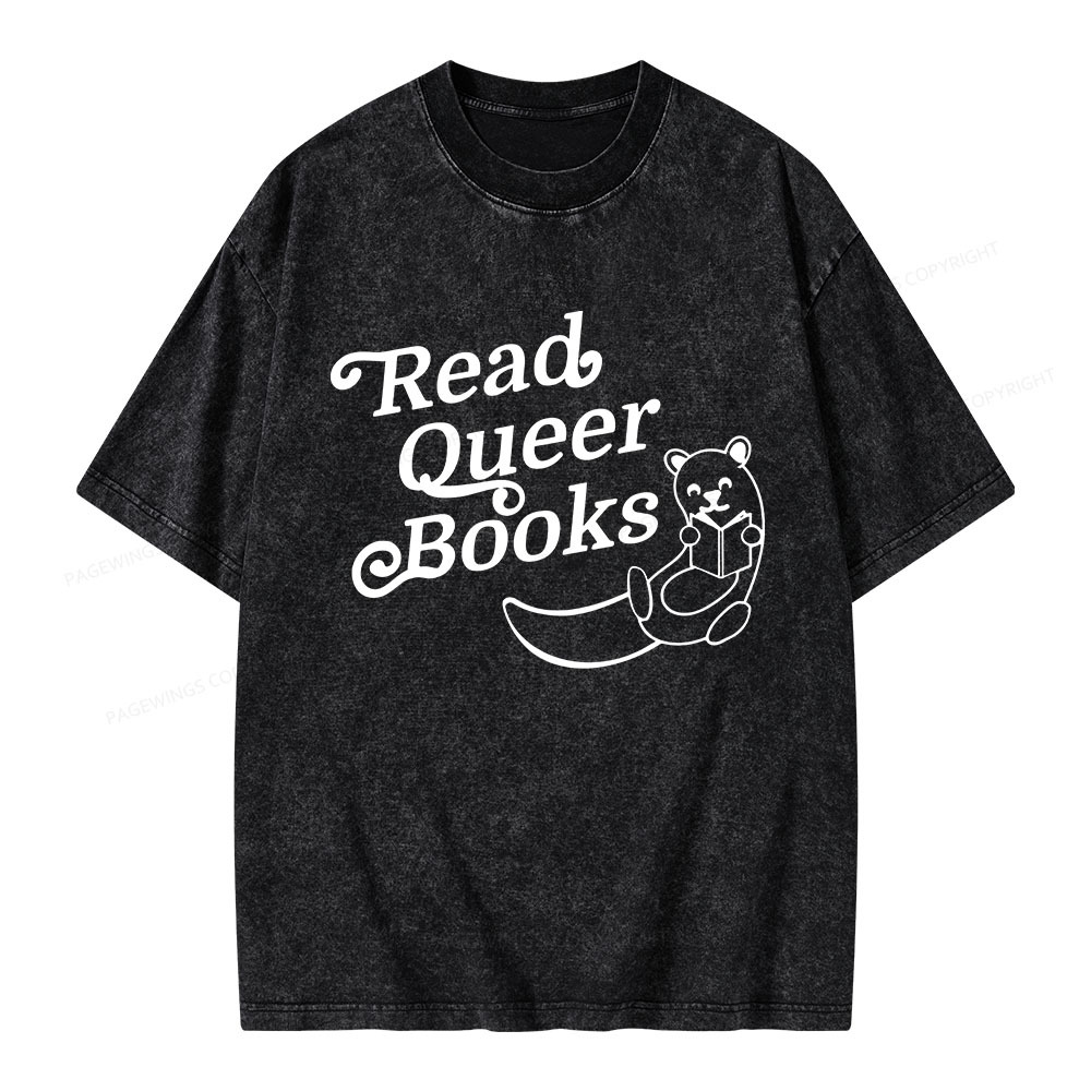 Pagewings Read Queer Books Unisex Washed T-shirt