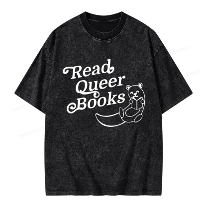 Pagewings Read Queer Books Unisex Washed T-shirt