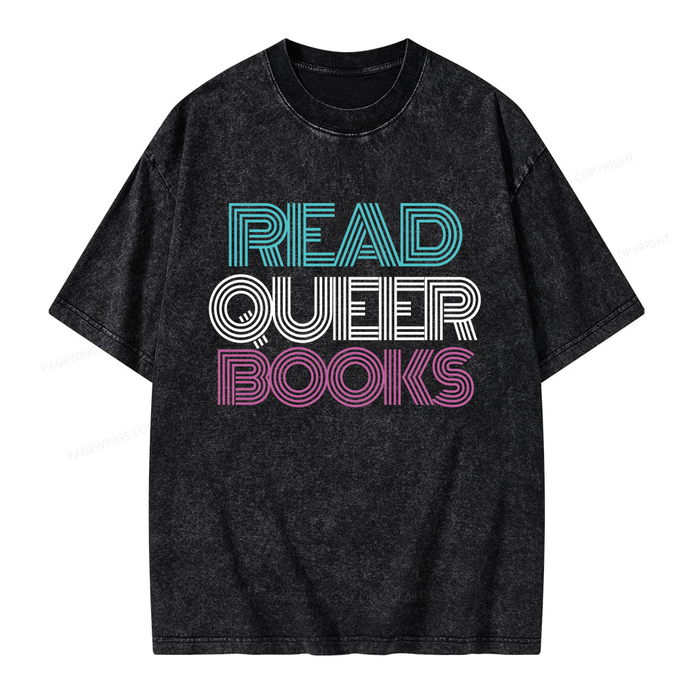 Pagewings Read Queer Books Unisex Washed T-shirt