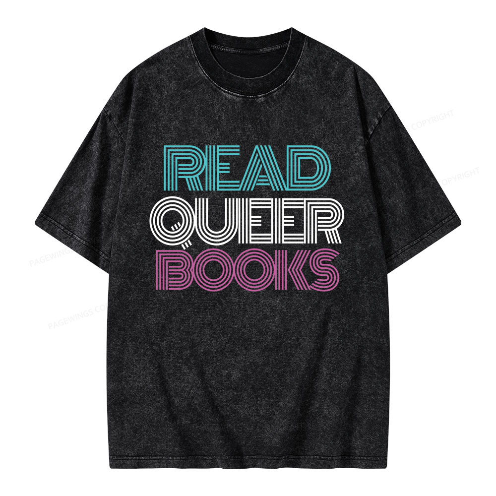 Pagewings Read Queer Books Unisex Washed T-shirt