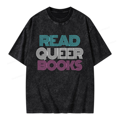 Pagewings Read Queer Books Unisex Washed T-shirt