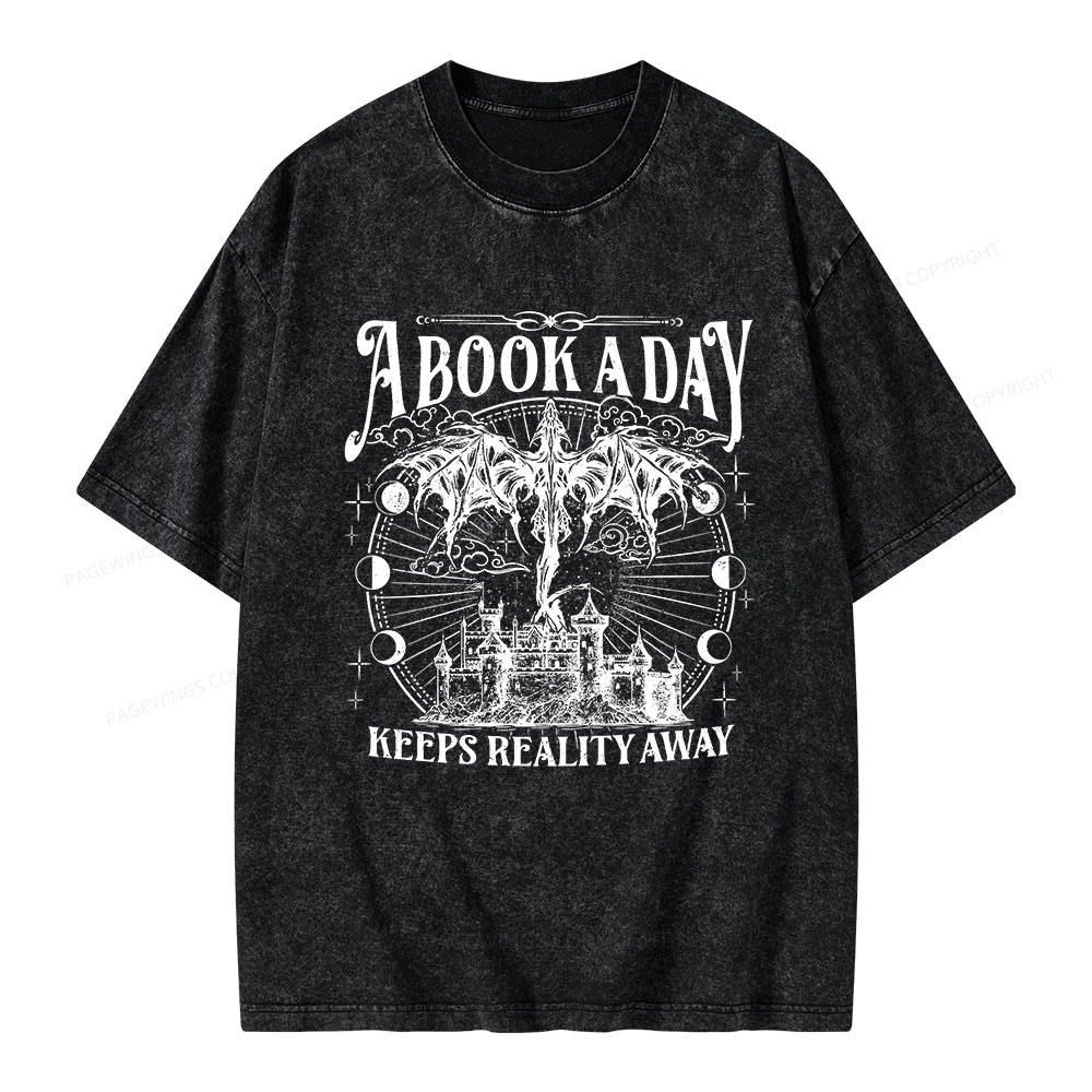 Pagewings A Book A Day Keeps Reality Away Unisex Washed T-shirt