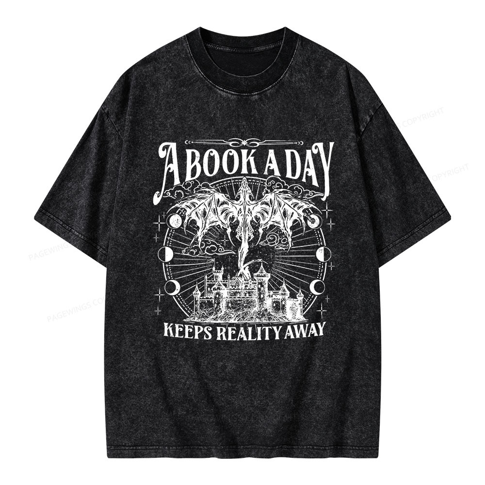 Pagewings A Book A Day Keeps Reality Away Unisex Washed T-shirt
