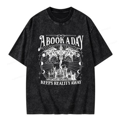 Pagewings A Book A Day Keeps Reality Away Unisex Washed T-shirt