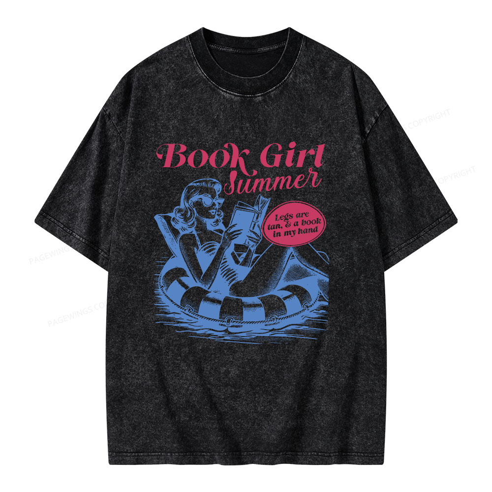 Pagewings Book Girl Summer Unisex Washed T-shirt