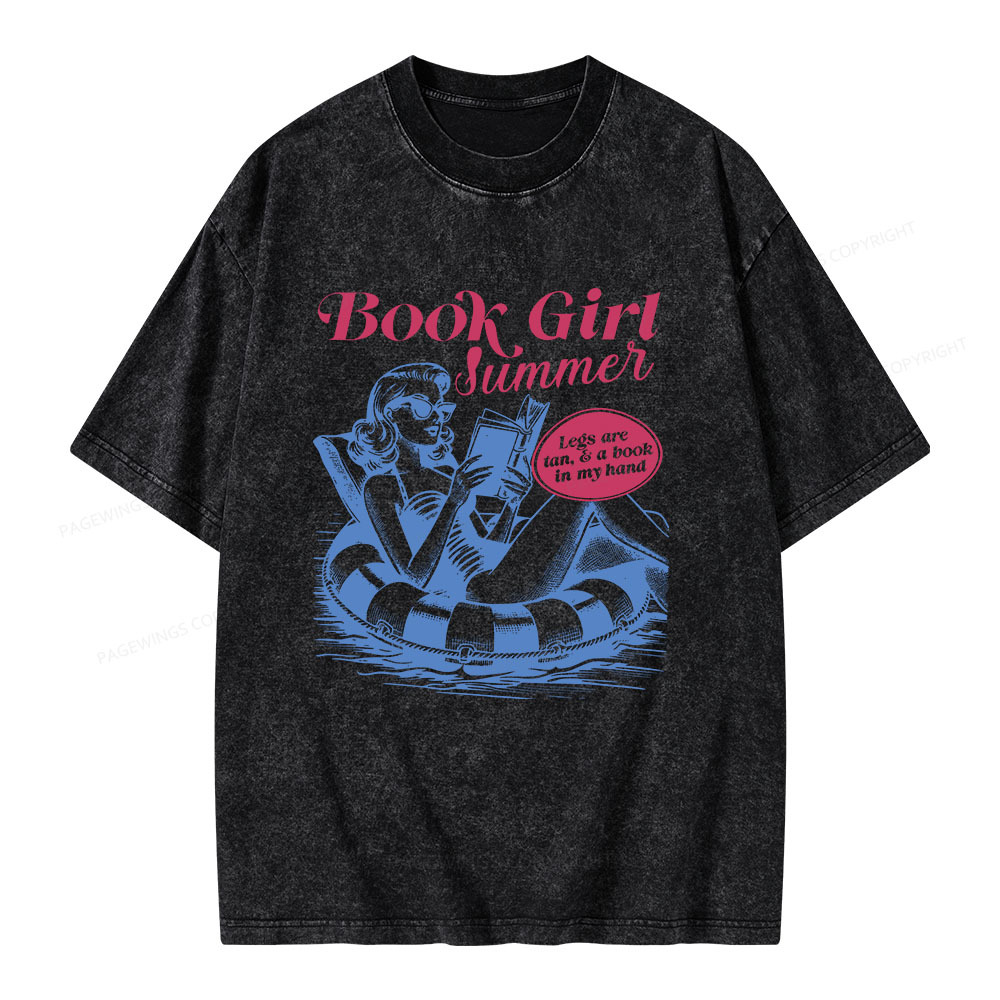 Pagewings Book Girl Summer Unisex Washed T-shirt