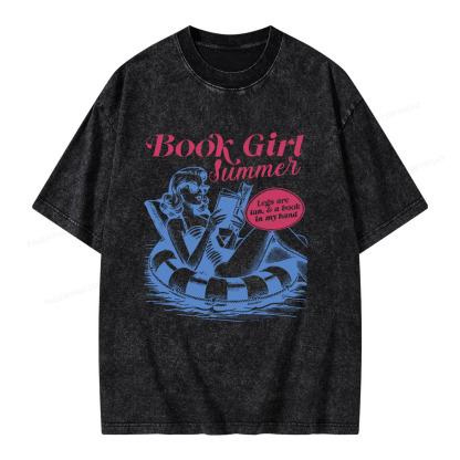 Pagewings Book Girl Summer Unisex Washed T-shirt