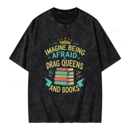 Pagewings Afraid Of Drag Queens And Books Unisex Washed T-shirt