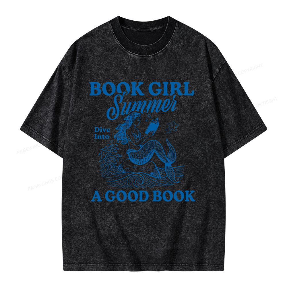 Pagewings Book Girl Summer Unisex Washed T-shirt