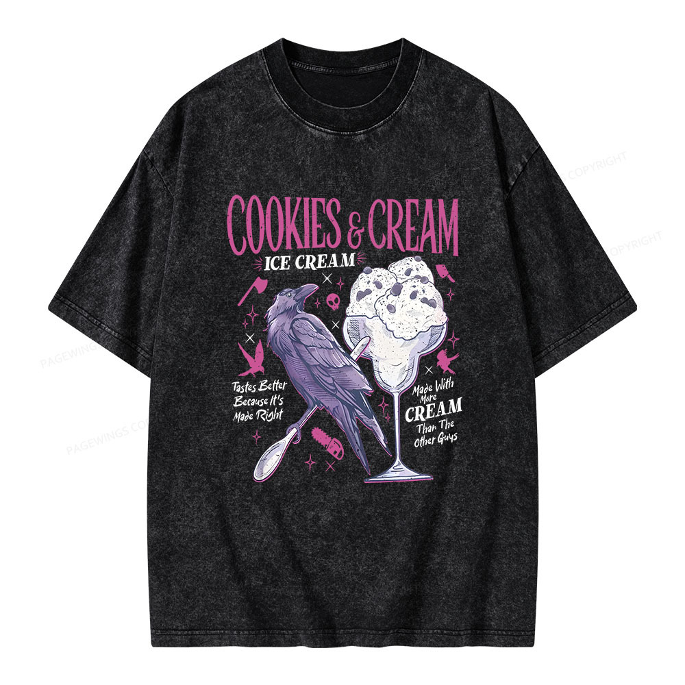 Pagewings Cookies Cream Ice Cream Unisex Washed T-shirt