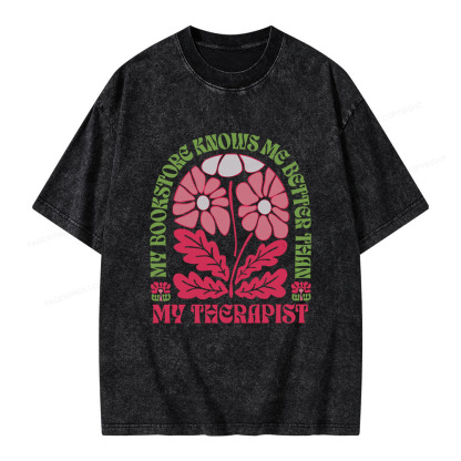 Pagewings My Bookstore Knows Me Better Than My Therapist Unisex Washed T-shirt