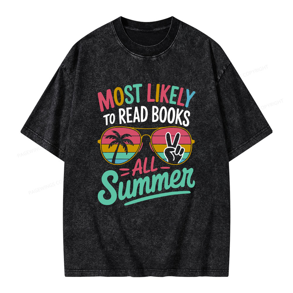 Pagewings Most Likely To Read Books All Summer Unisex Washed T-shirt