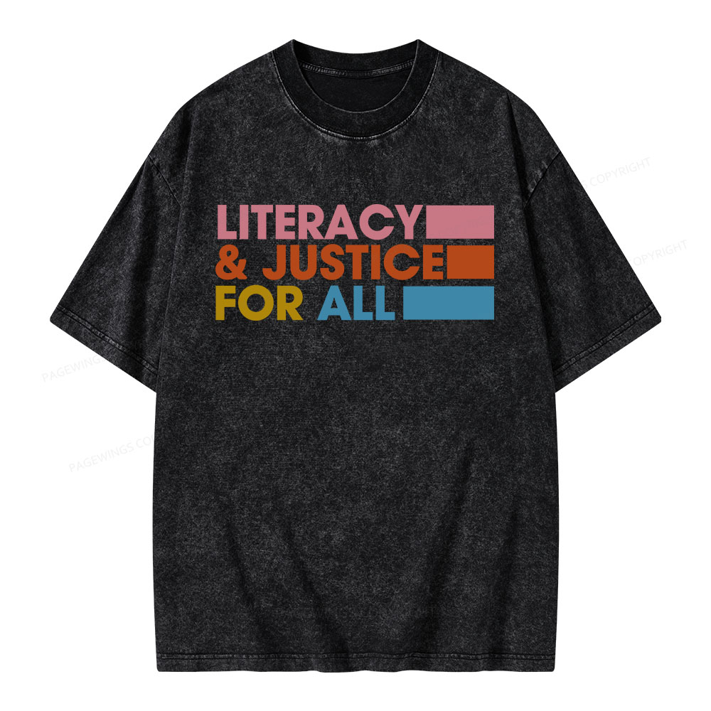 Pagewings Literacy Justice For All Unisex Washed T-shirt