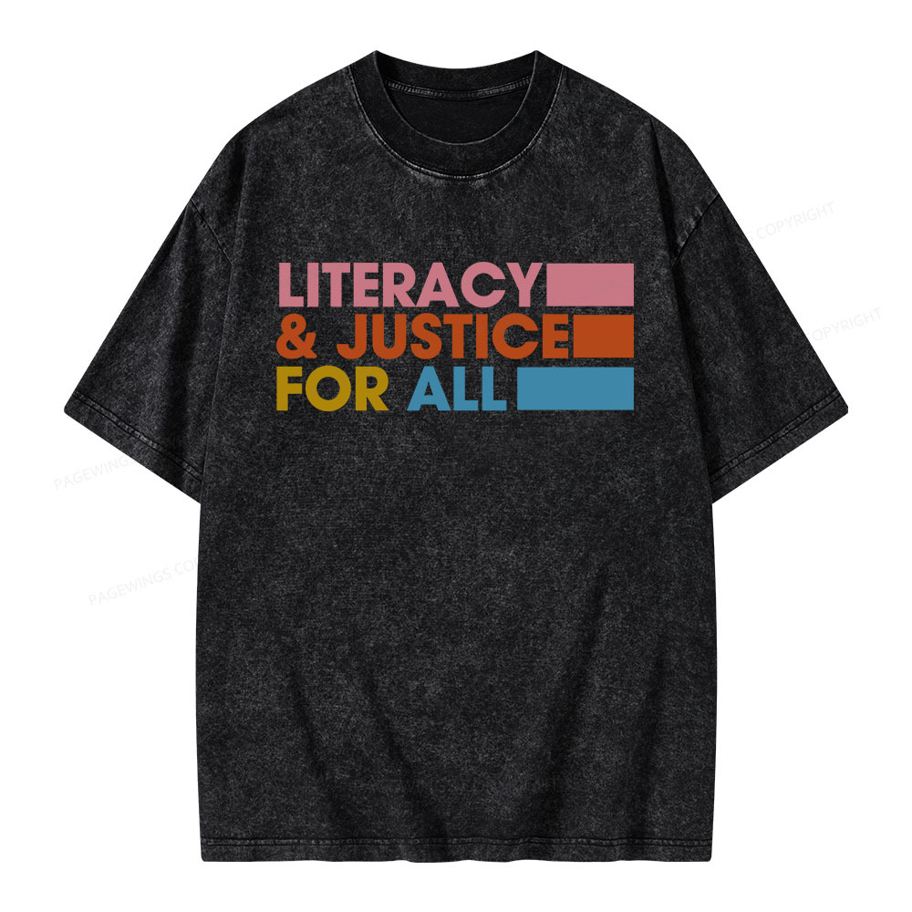 Pagewings Literacy Justice For All Unisex Washed T-shirt