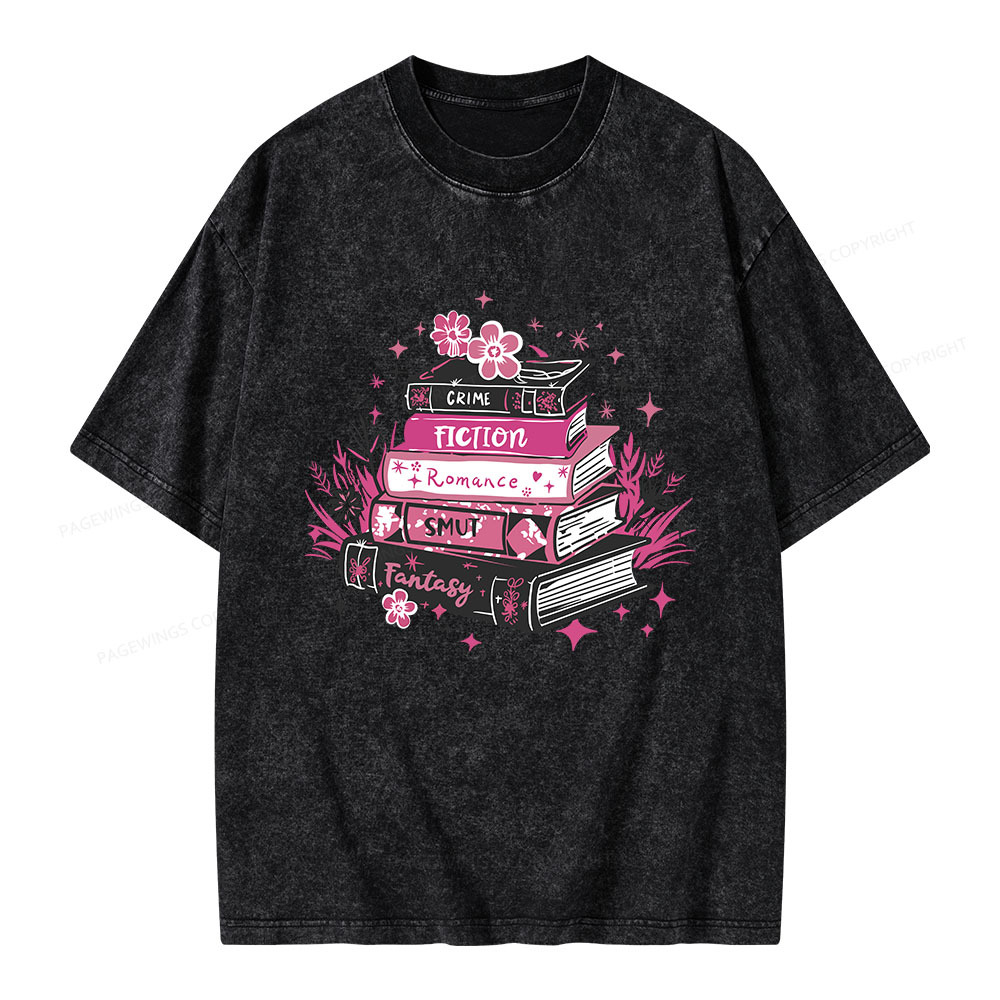 Pagewings Floral Book Stack Book Lover Unisex Washed T-shirt