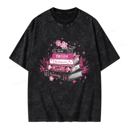 Pagewings Floral Book Stack Book Lover Unisex Washed T-shirt