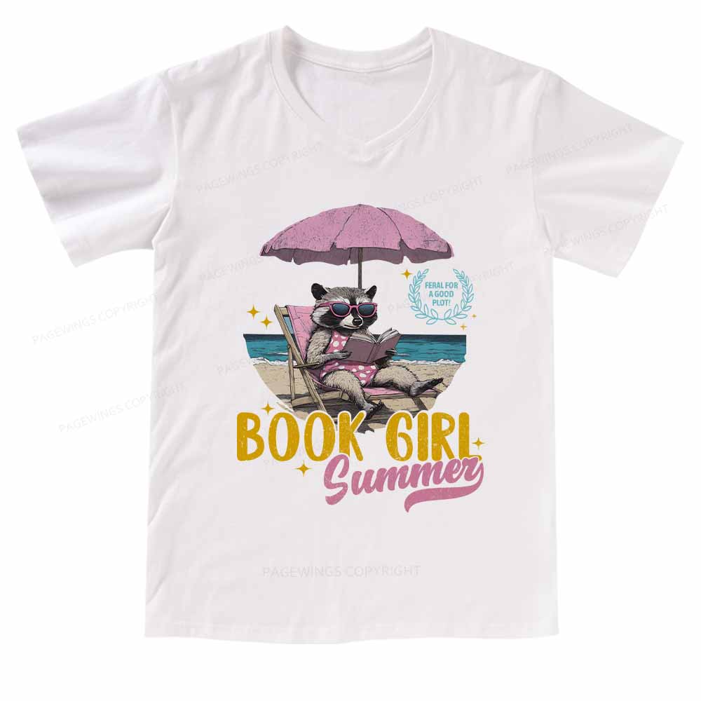 Pagewings Book Girl Summer  V-neck T-shirt