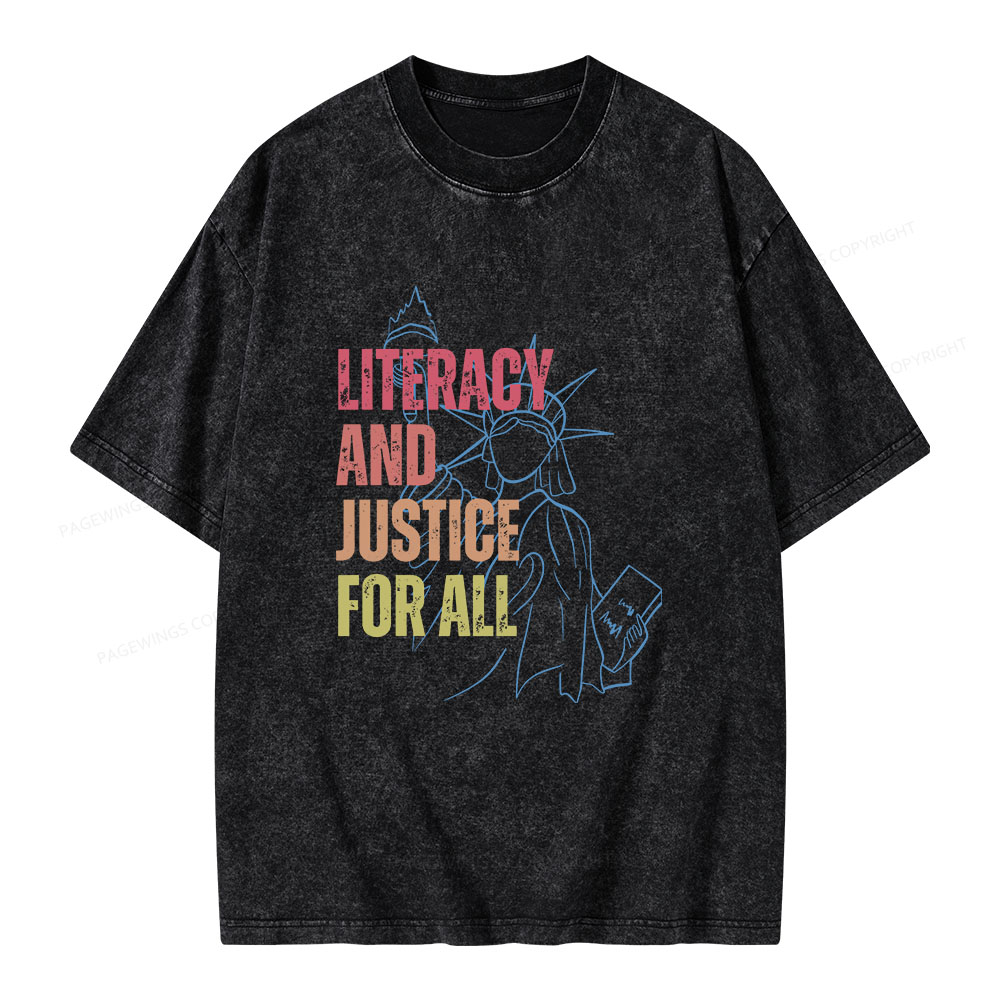 Pagewings Literacy And Justice For All Unisex Washed T-shirt