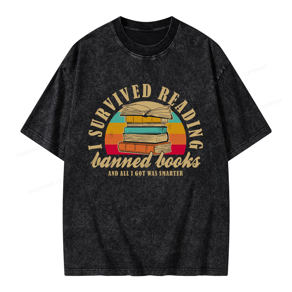 Pagewings I Survived Reading Banned Books Unisex Washed T-shirt