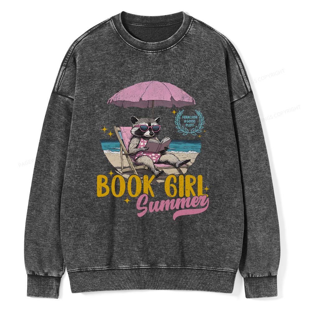 Pagewings Book Girl Summer Unisex Washed Sweatshirt
