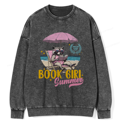 Pagewings Book Girl Summer Unisex Washed Sweatshirt
