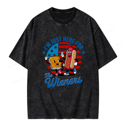 Pagewings Just Here For The Wieners Unisex Washed T-shirt