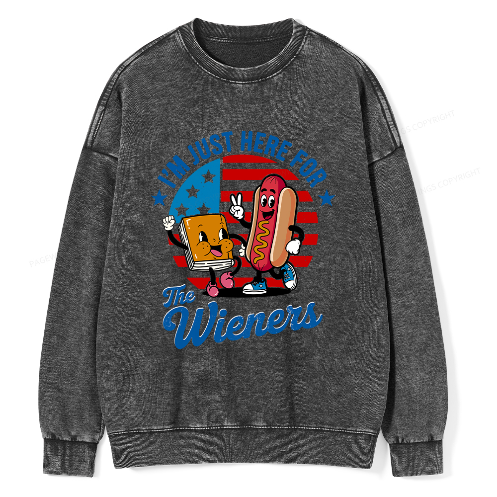 Pagewings Just Here For The Wieners Unisex Washed Sweatshirt