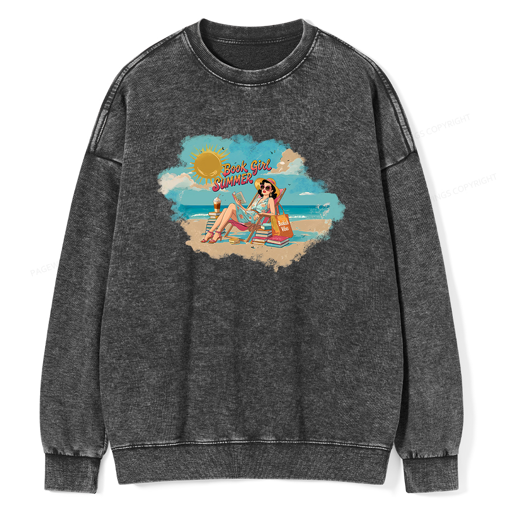 Pagewings Book Girl Summer Edition Essential Unisex Washed Sweatshirt